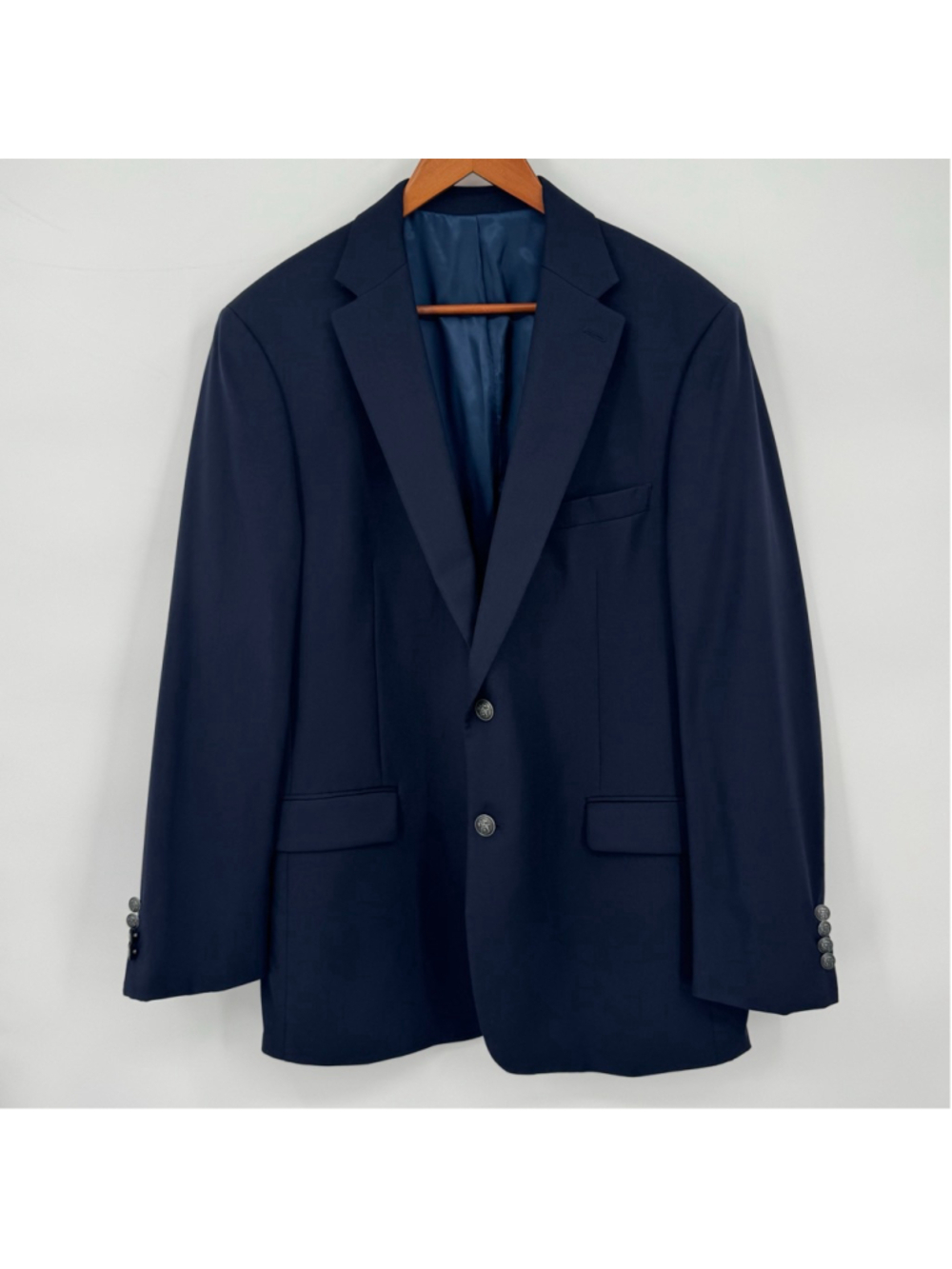 Hart Schaffner Marx Navy Sport Coat Blazer Jacket 46R Silver Crest Buttons